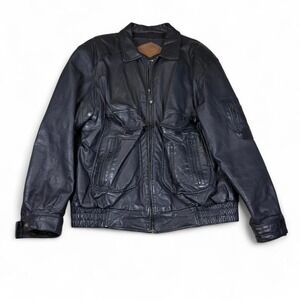 Weekends Leather Jacket Mens 2XLT Black Genuine Leather Bomber Vintage